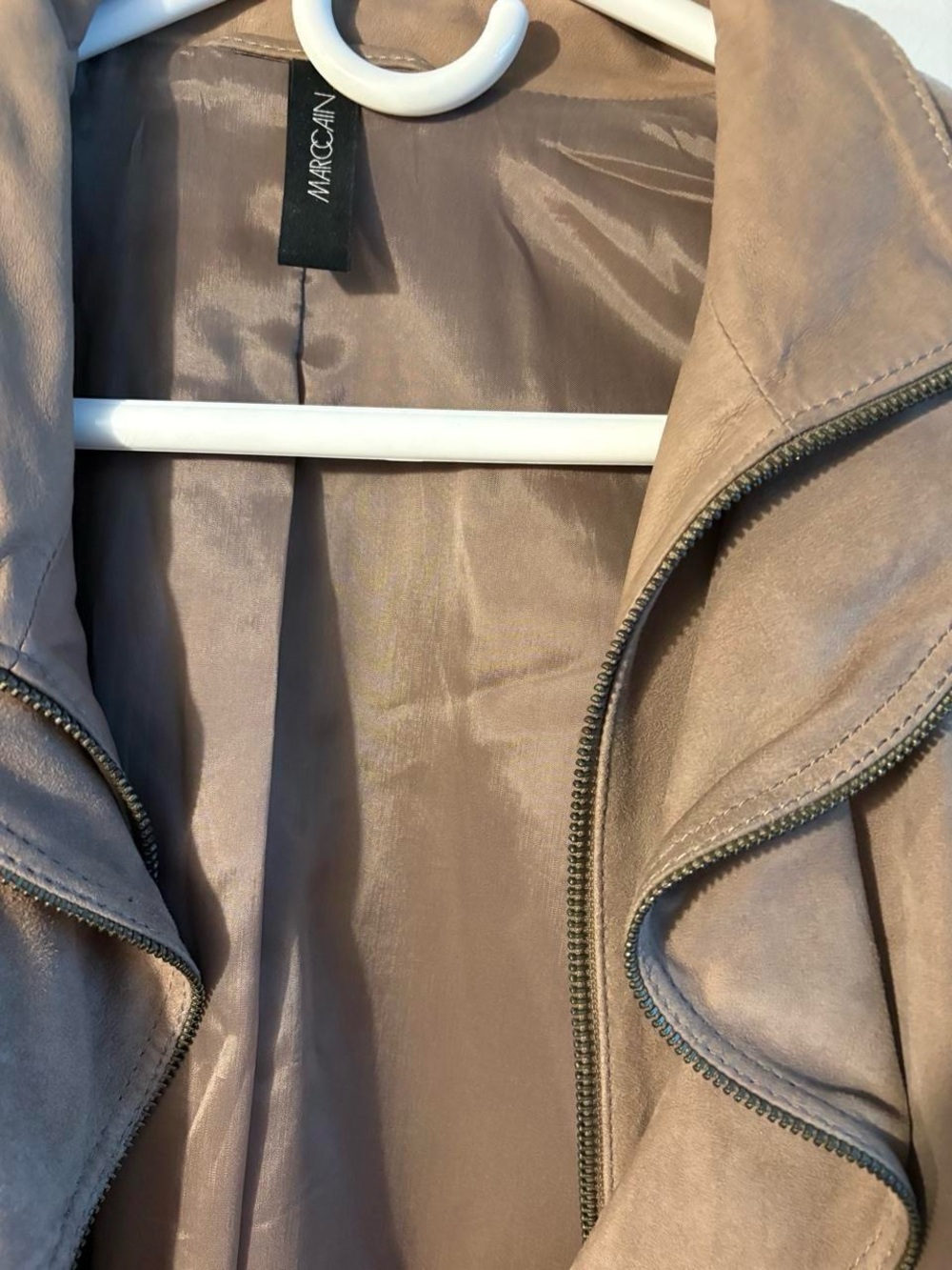 Marc Cain Taupe Suede Ruffle Front Leather Jacket - Picture 4 of 4